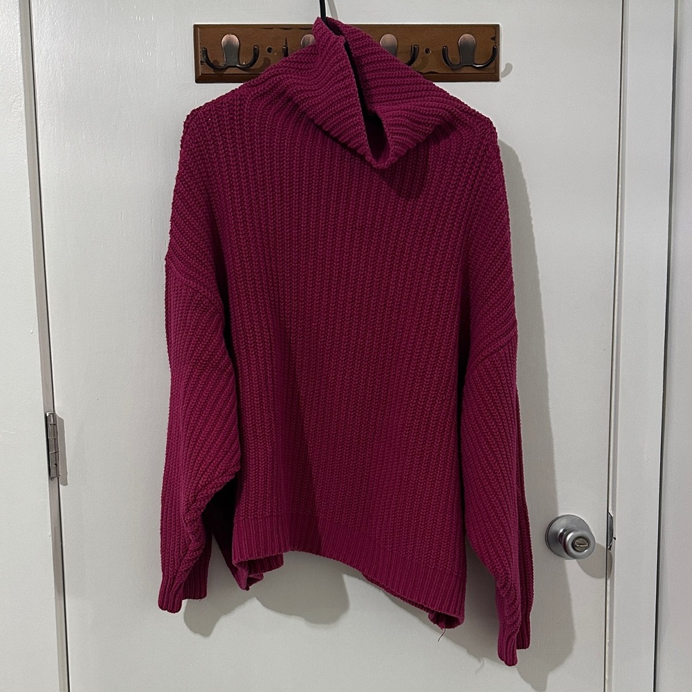 Free People Chunky Cowl Neck Sweater in Pink Raspberry